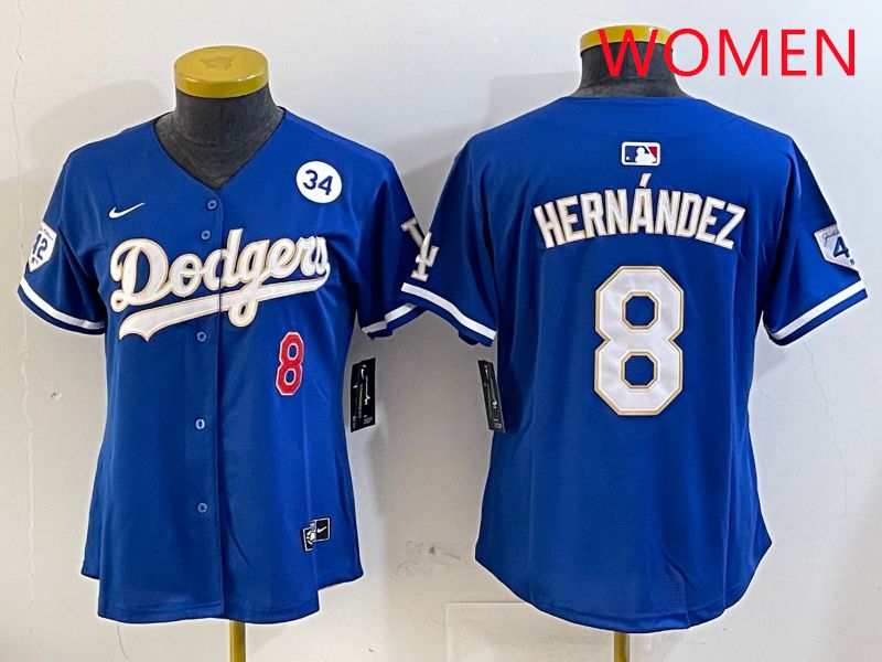 Women Los Angeles Dodgers #8 Hernandez Blue Gold Game 2025 Nike MLB Jersey style 4->women mlb jersey->Women Jersey